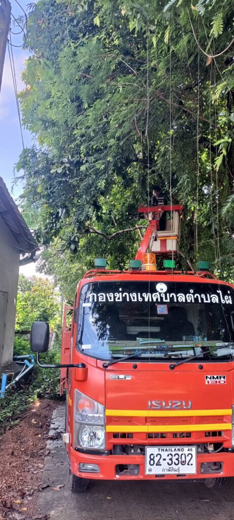 วันที่  16  กันยายน  2569  งานไฟฟ้าตัดไม้แนวสายไฟฟ้าแรงต่ำบ้านโนนสะอาด